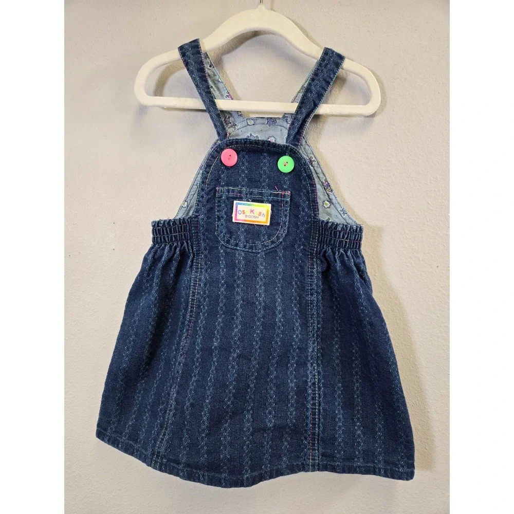 OshKosh B'gosh Vintage 90s Vestbak Denim Embroidered Jumper Dress 4T